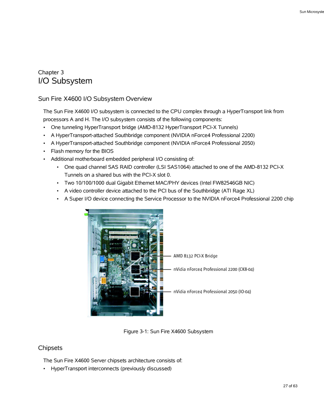 Sun Microsystems X4600 M2 manual Sun Fire X4600 I/O Subsystem Overview, Chipsets 