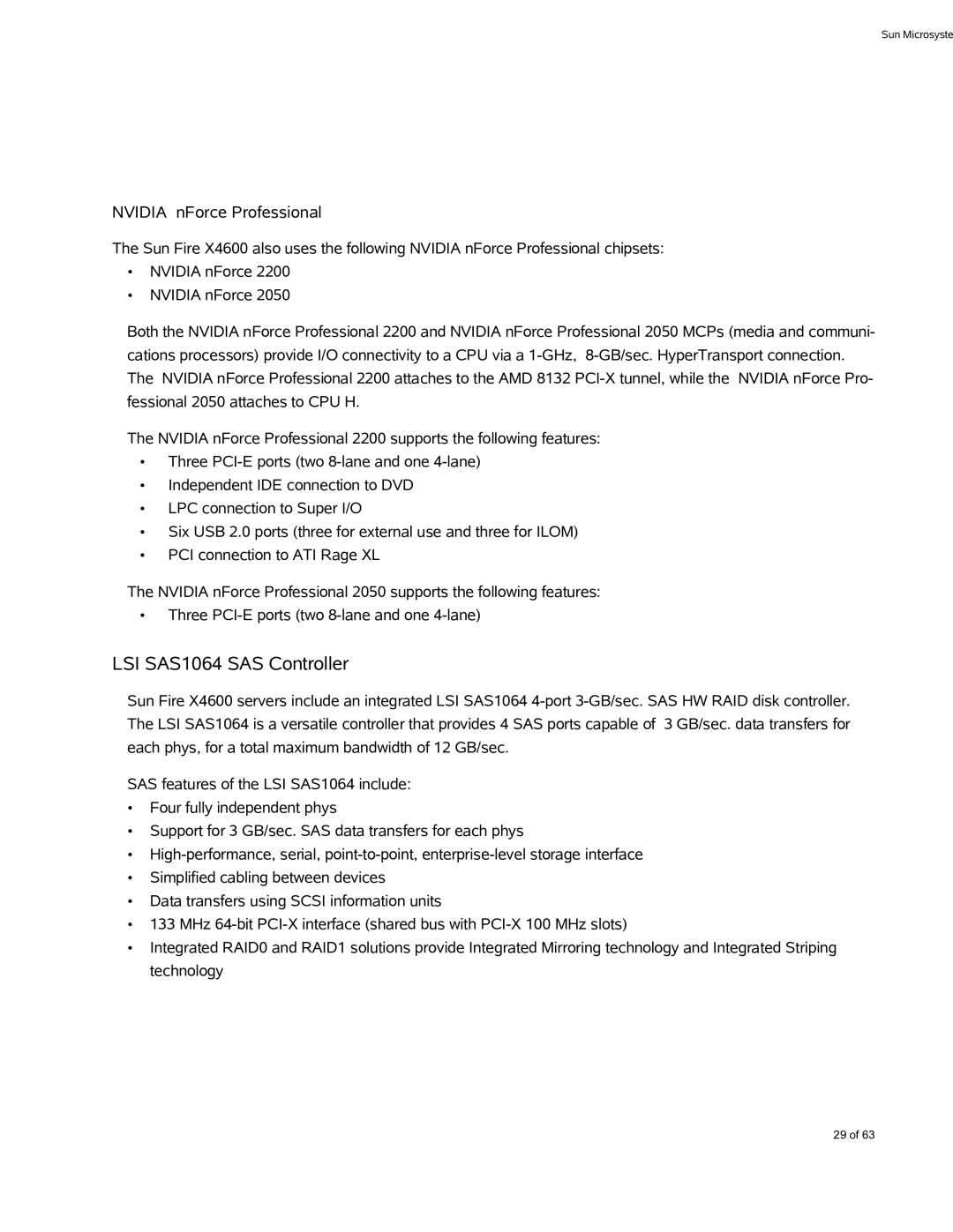 Sun Microsystems X4600 M2 manual LSI SAS1064 SAS Controller, Nvidia nForce Professional 