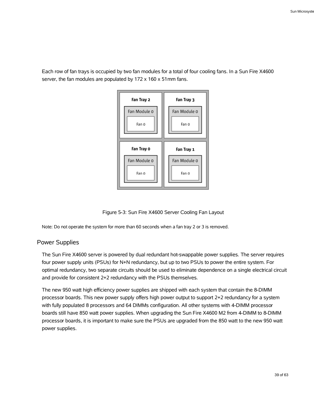 Sun Microsystems X4600 M2 manual Power Supplies, Sun Fire X4600 Server Cooling Fan Layout 