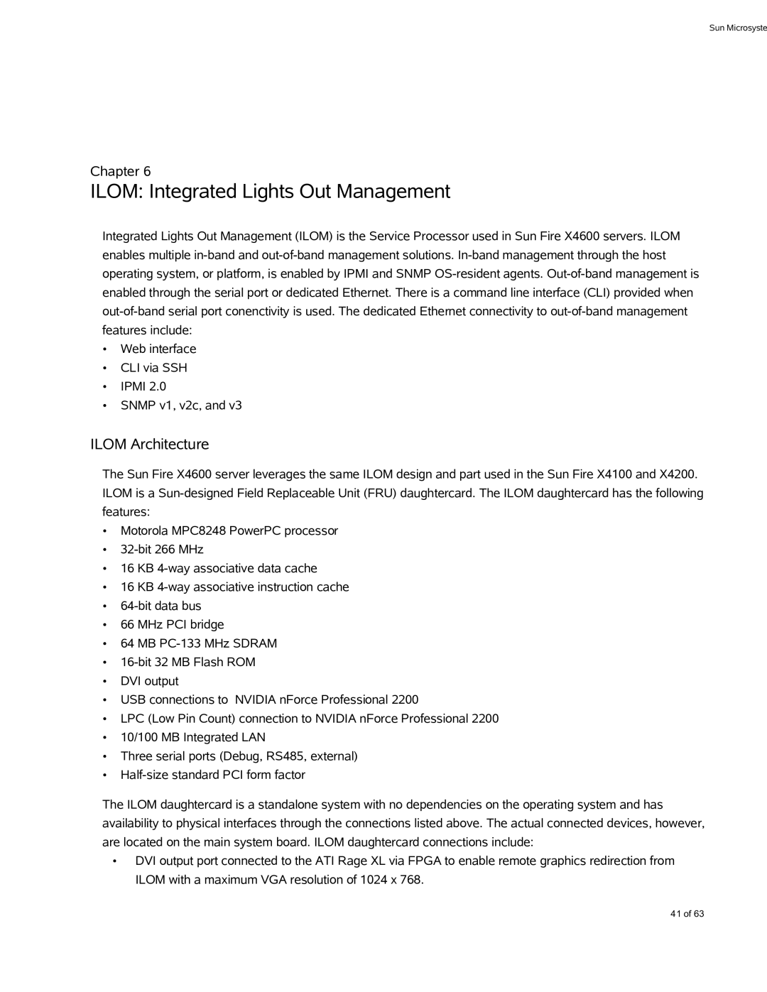 Sun Microsystems X4600 M2 manual Ilom Integrated Lights Out Management, Ilom Architecture 