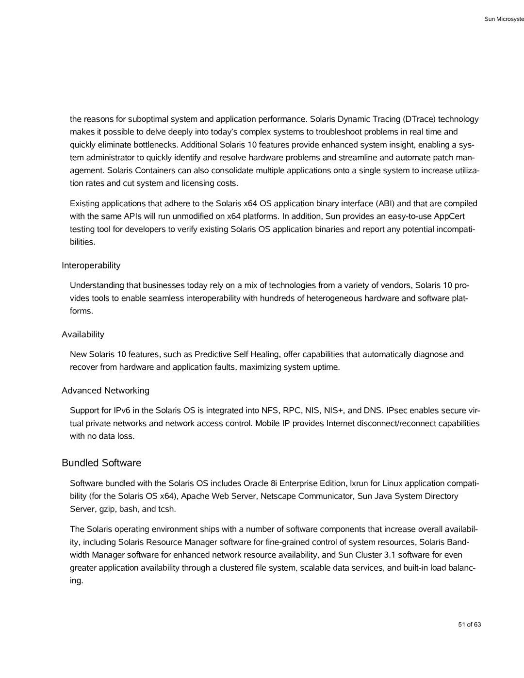 Sun Microsystems X4600 M2 manual Bundled Software, Interoperability, Availability, Advanced Networking 