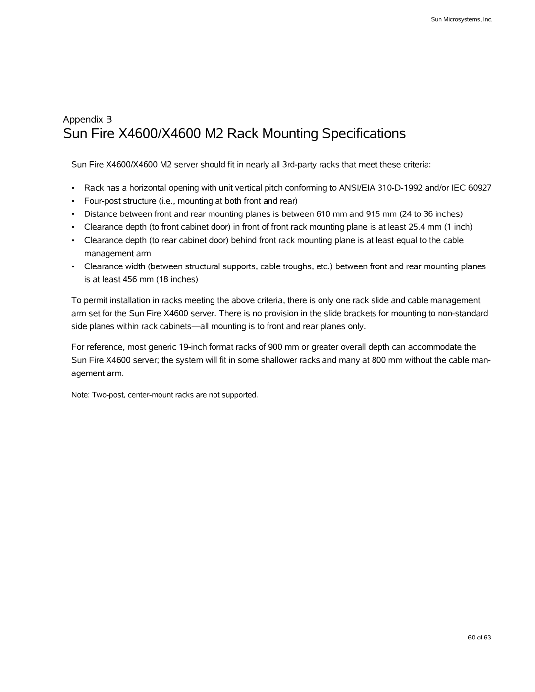 Sun Microsystems manual Sun Fire X4600/X4600 M2 Rack Mounting Specifications 