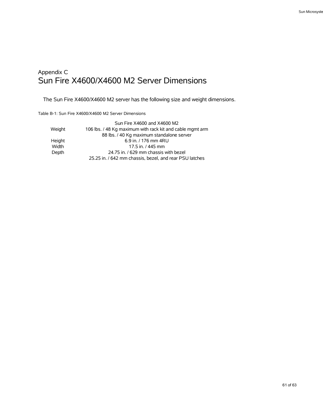 Sun Microsystems manual Sun Fire X4600/X4600 M2 Server Dimensions 