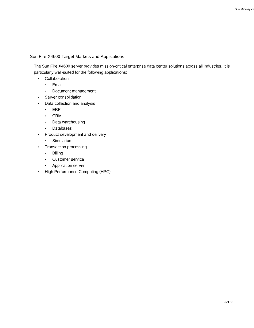 Sun Microsystems X4600 M2 manual Sun Fire X4600 Target Markets and Applications, Erp Crm 