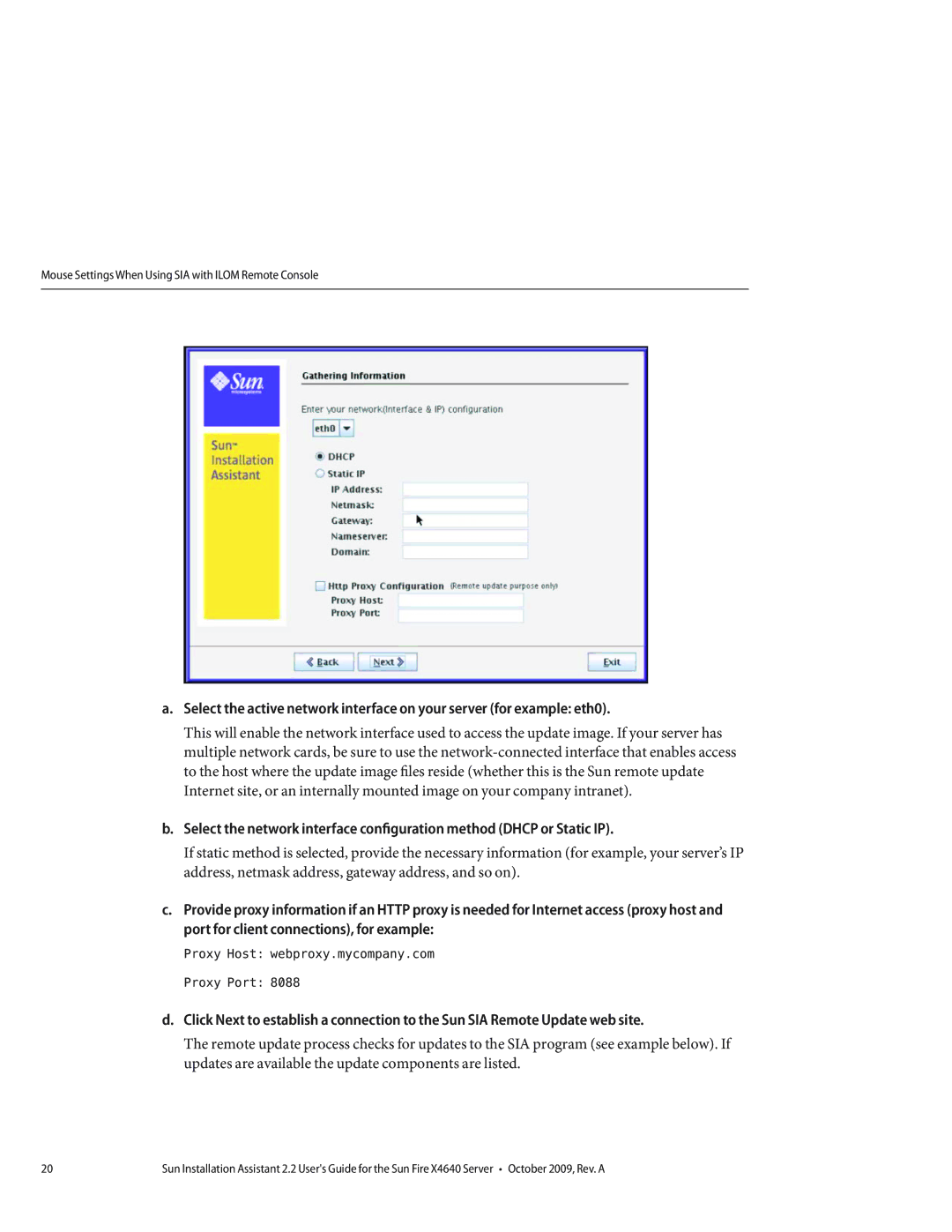 Sun Microsystems X4640 manual Proxy Host webproxy.mycompany.com Proxy Port 