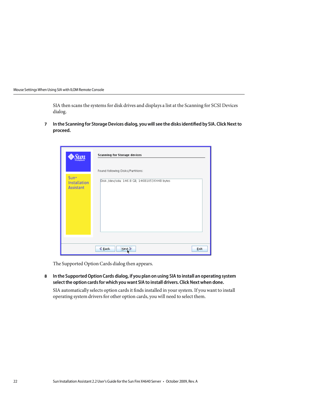 Sun Microsystems X4640 manual Supported Option Cards dialog then appears 