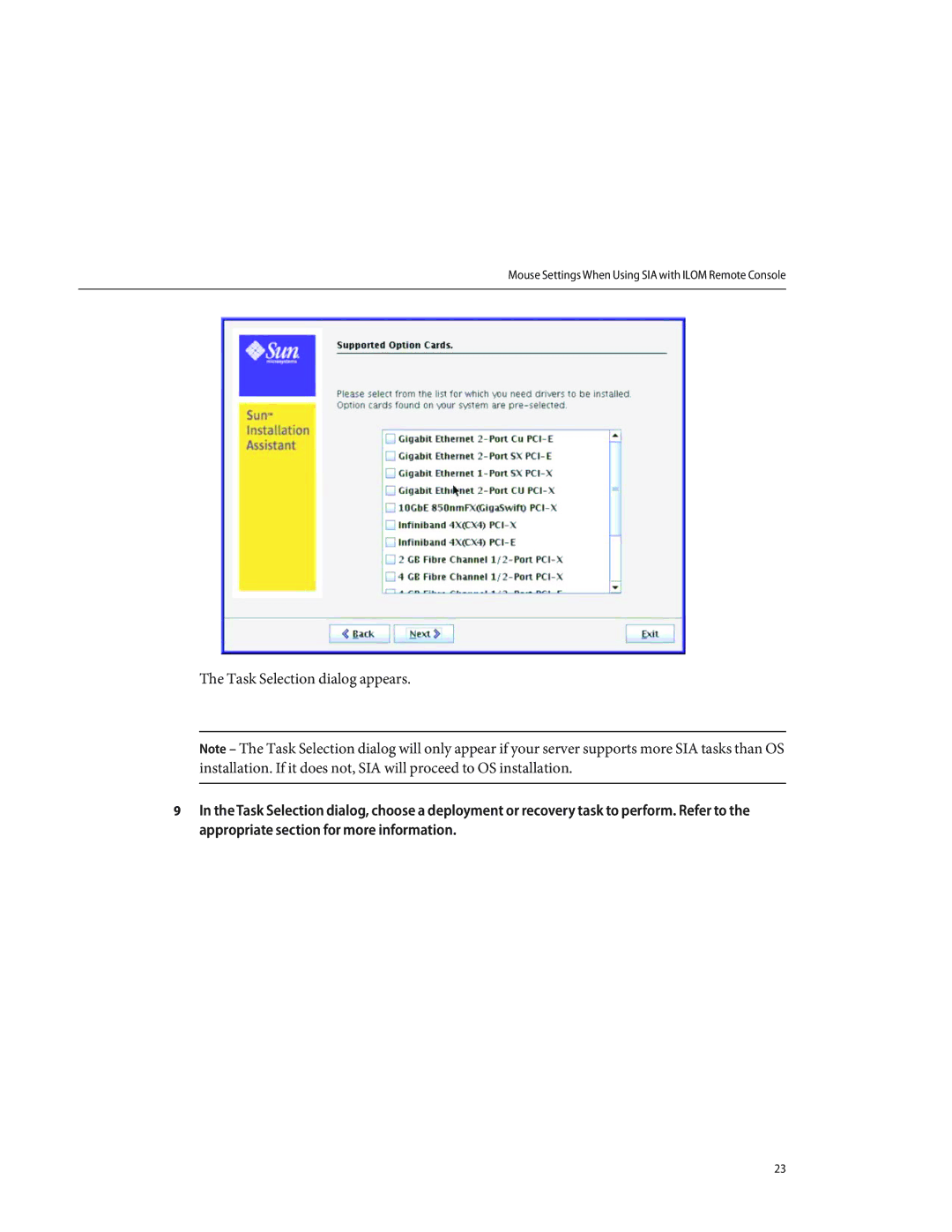 Sun Microsystems X4640 manual Task Selection dialog appears 