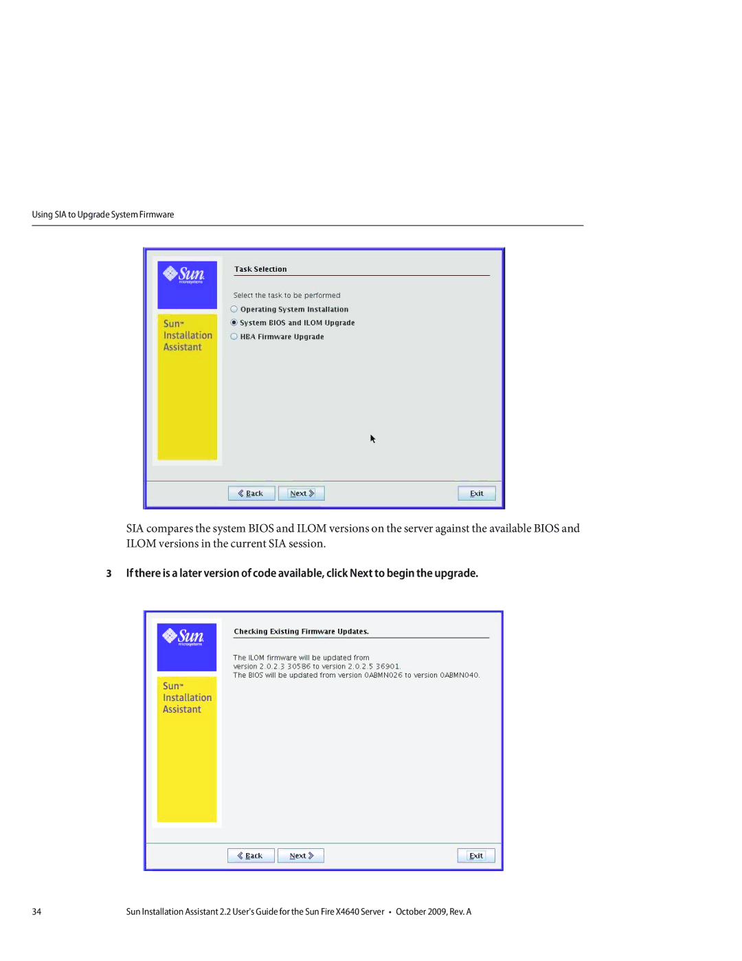 Sun Microsystems X4640 manual Using SIA to Upgrade System Firmware 