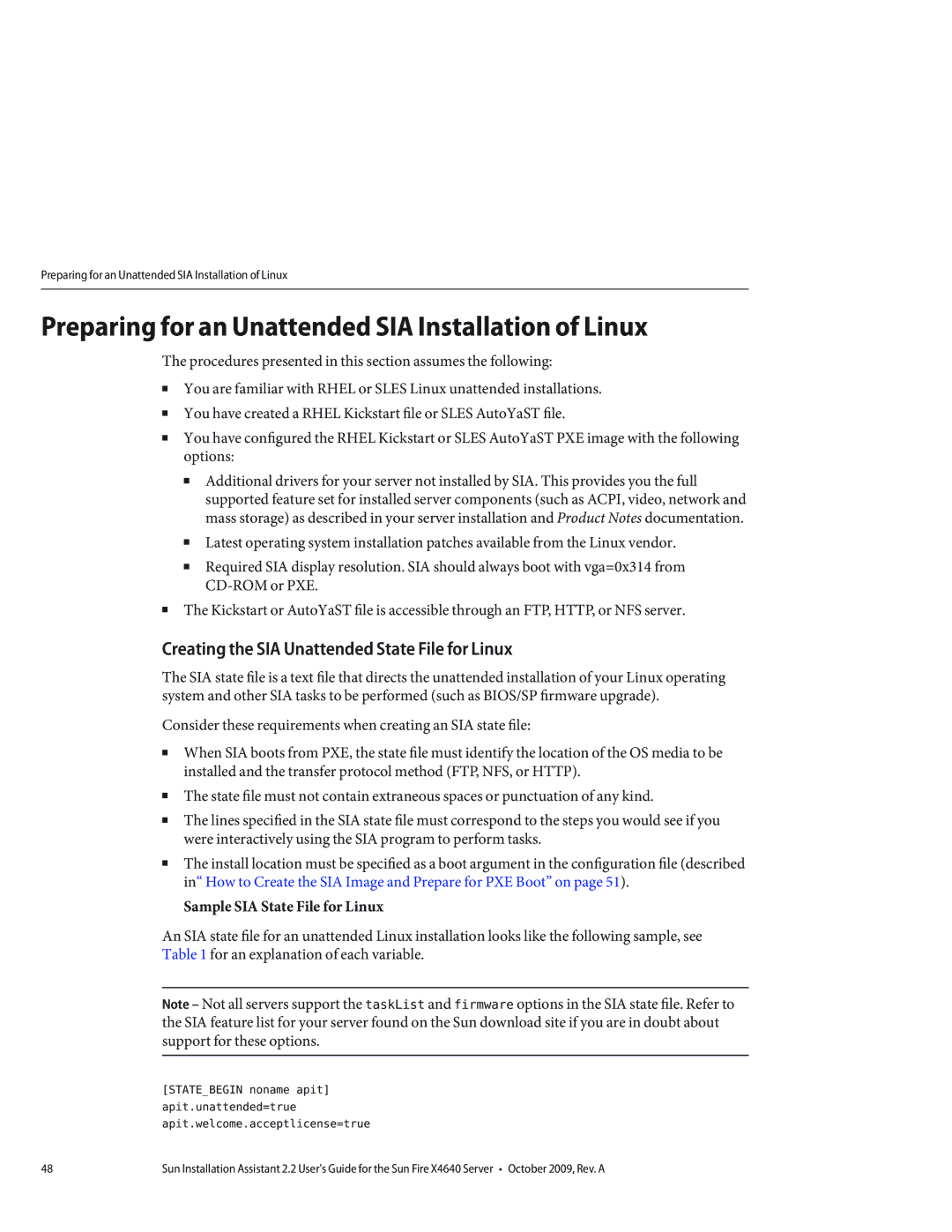 Sun Microsystems X4640 manual Preparing for an Unattended SIA Installation of Linux 