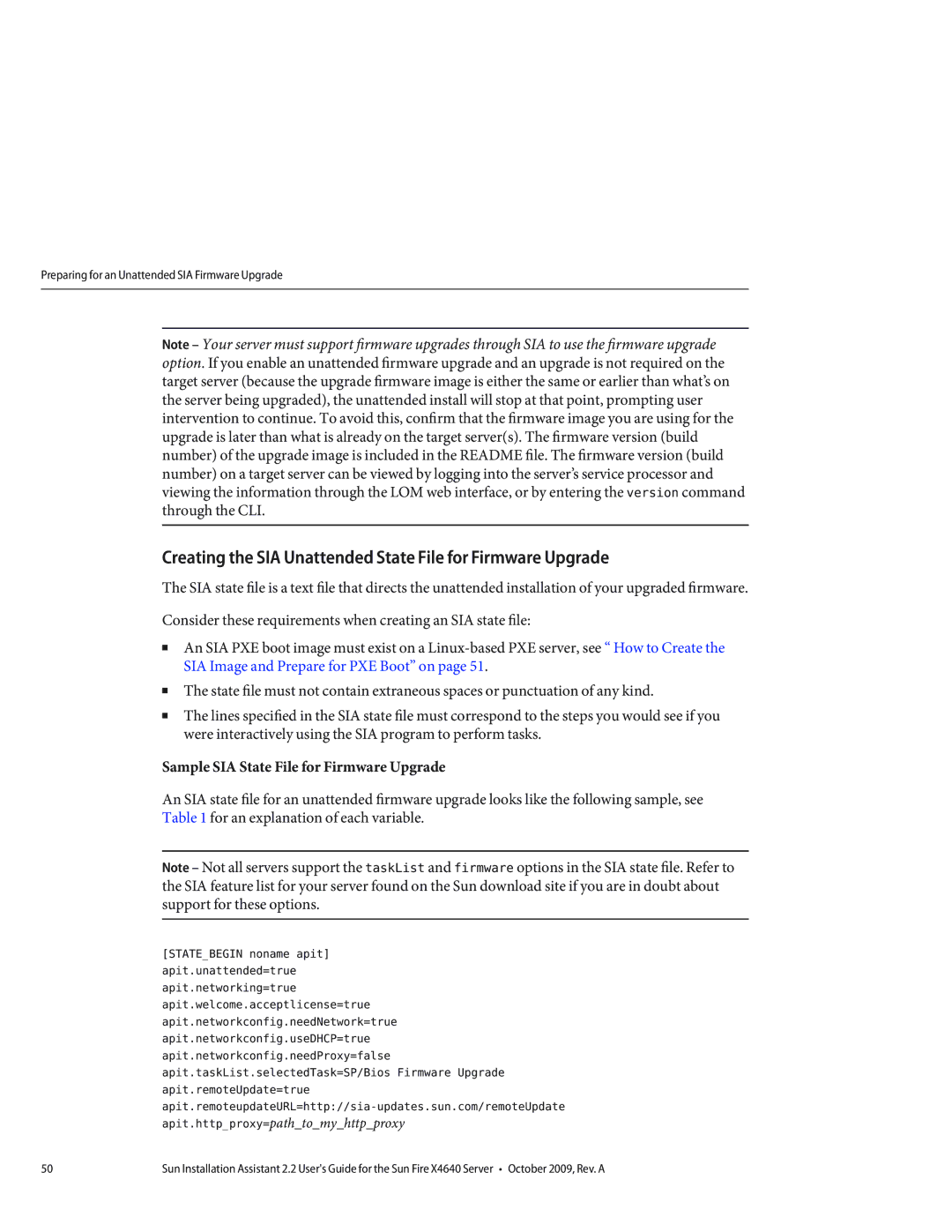 Sun Microsystems X4640 manual Creating the SIA Unattended State File for Firmware Upgrade 