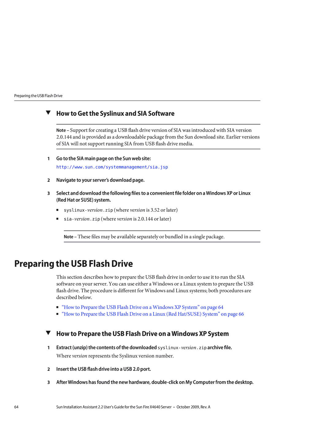 Sun Microsystems X4640 manual Preparing the USB Flash Drive, How to Get the Syslinux and SIA Software 