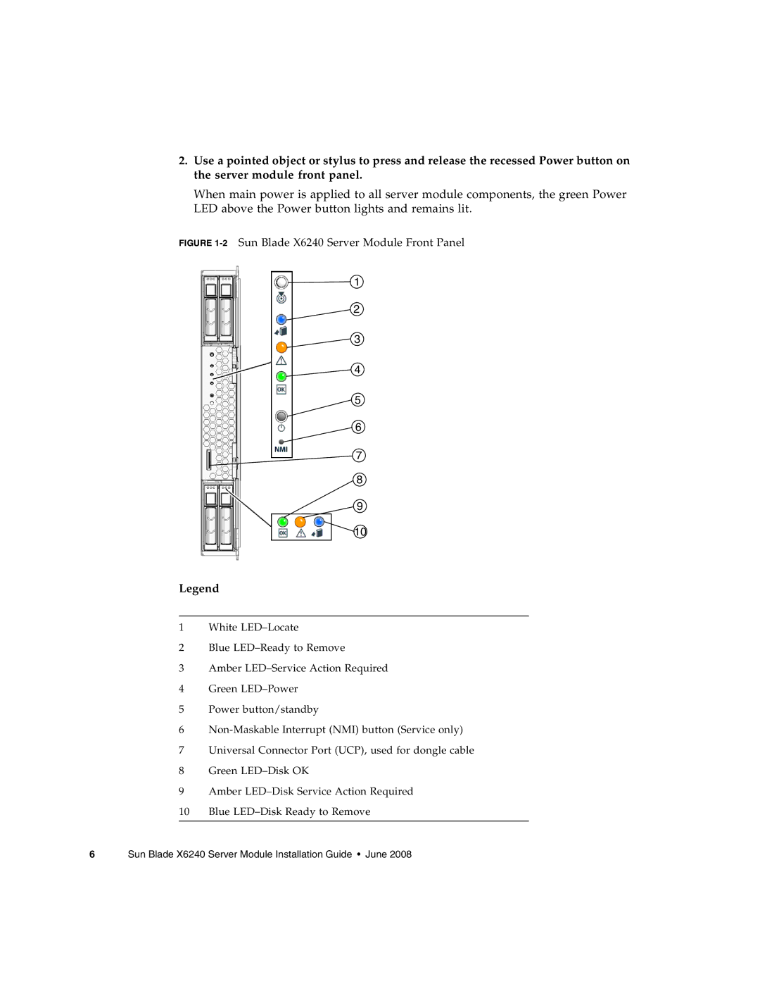 Sun Microsystems manual 2Sun Blade X6240 Server Module Front Panel 