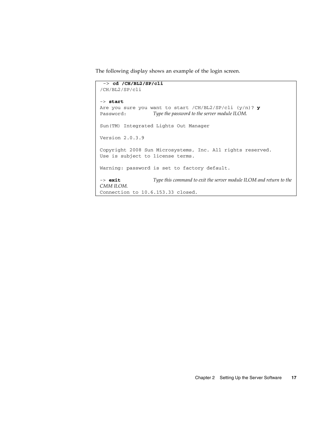 Sun Microsystems X6240 manual Following display shows an example of the login screen 