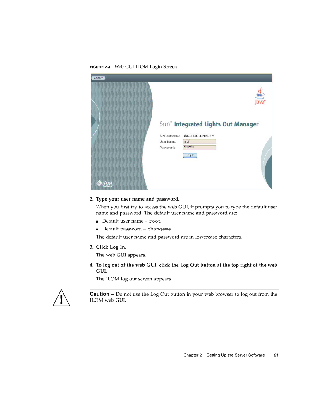 Sun Microsystems X6240 manual Type your user name and password, Click Log 