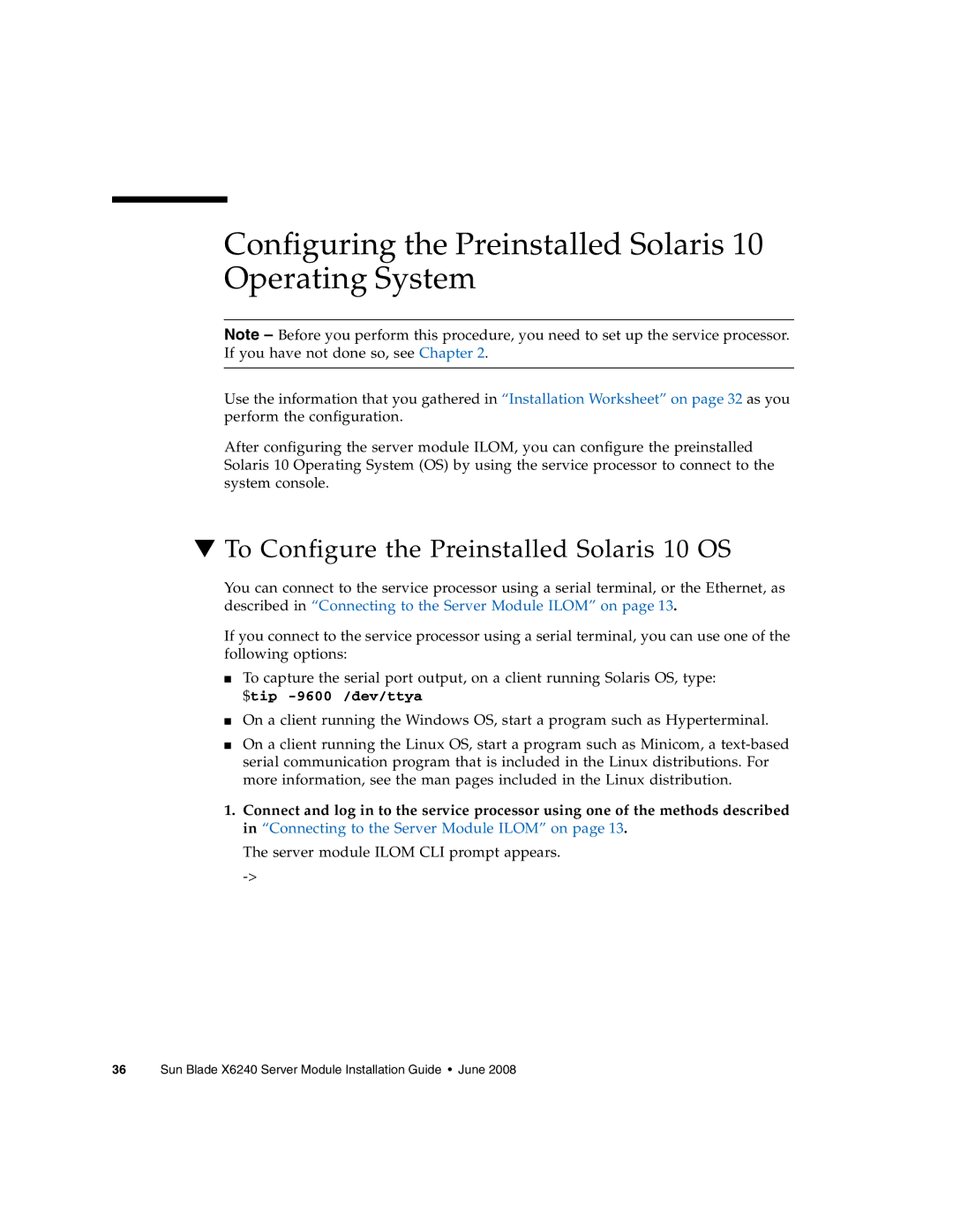 Sun Microsystems X6240 manual Configuring the Preinstalled Solaris 10 Operating System 