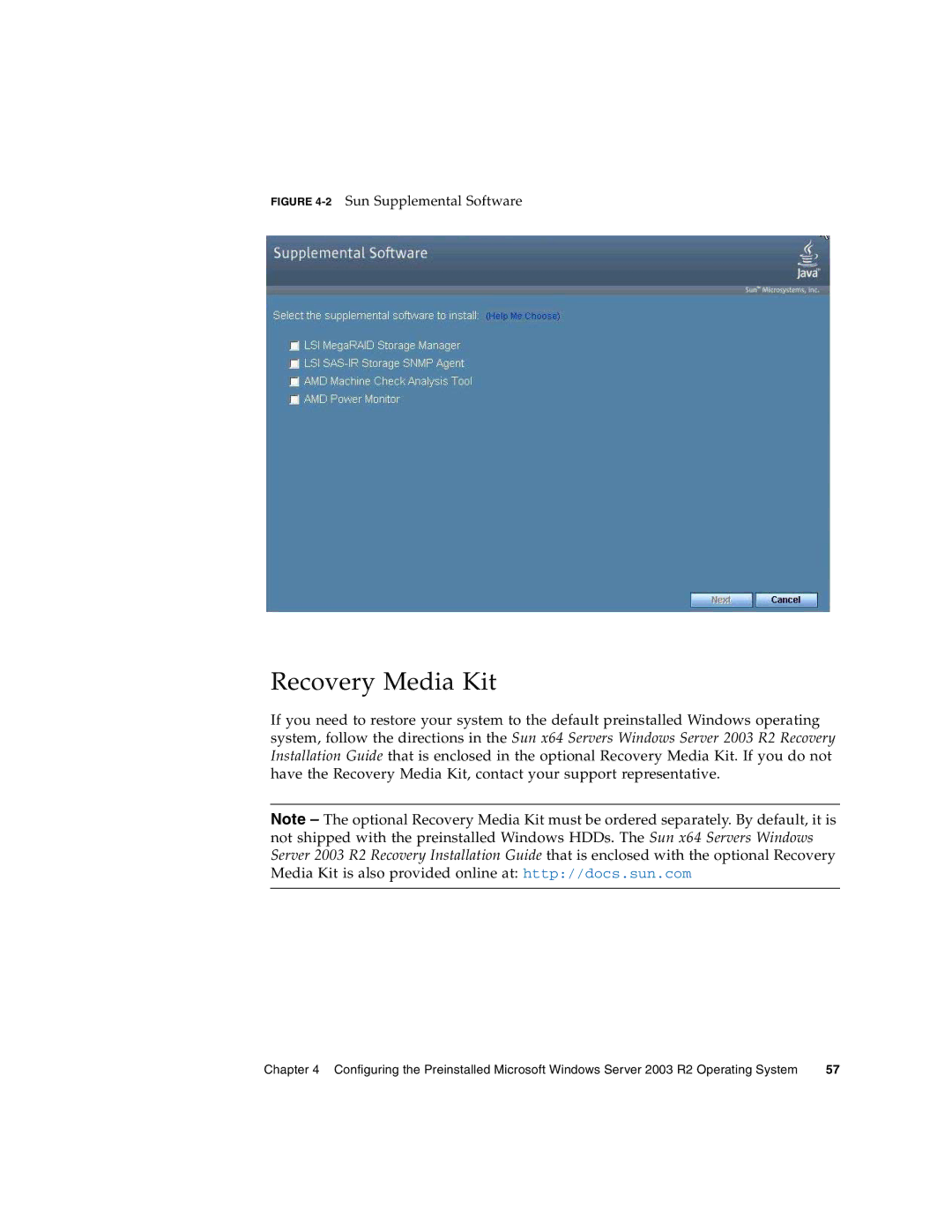 Sun Microsystems X6240 manual Recovery Media Kit, 2Sun Supplemental Software 