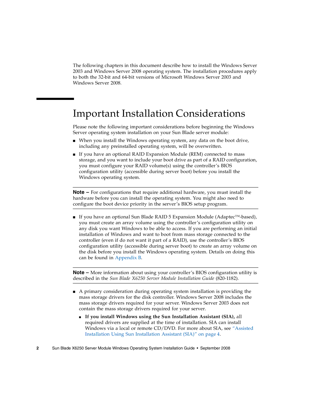 Sun Microsystems X6250 manual Important Installation Considerations 