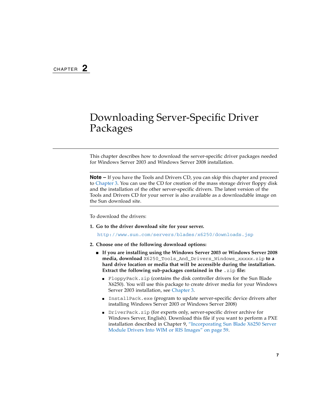 Sun Microsystems X6250 manual Downloading Server-Specific Driver Packages 