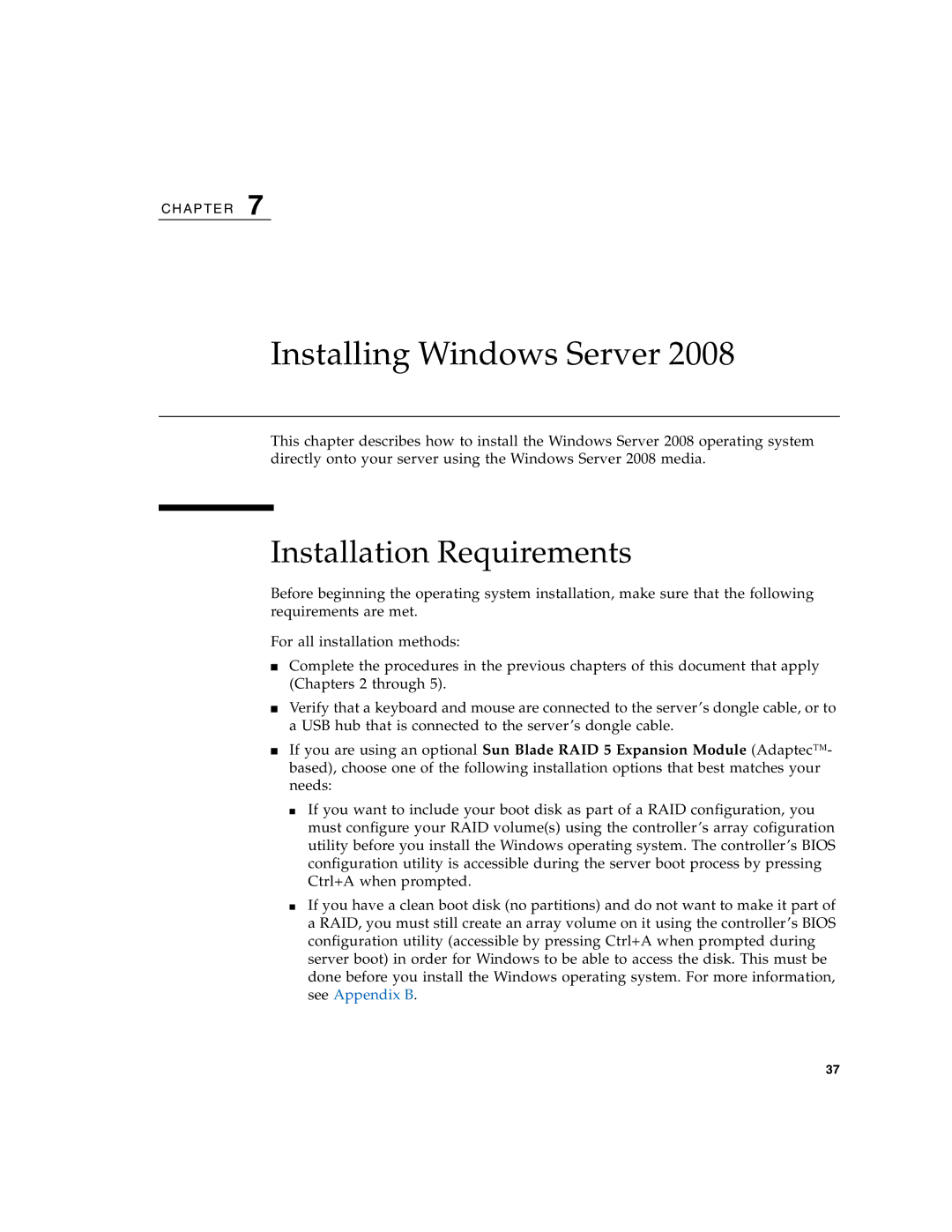 Sun Microsystems X6250 manual Installing Windows Server 