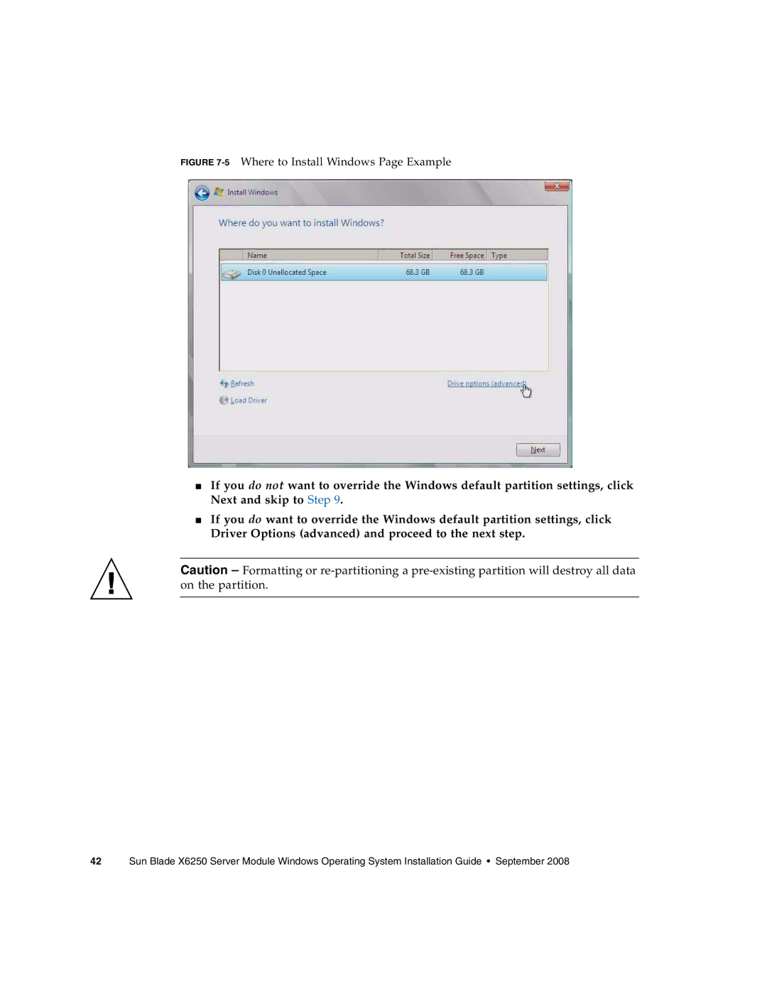 Sun Microsystems X6250 manual 5Where to Install Windows Page Example 