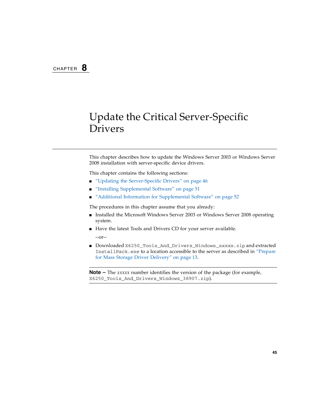 Sun Microsystems X6250 manual Update the Critical Server-Specific Drivers 