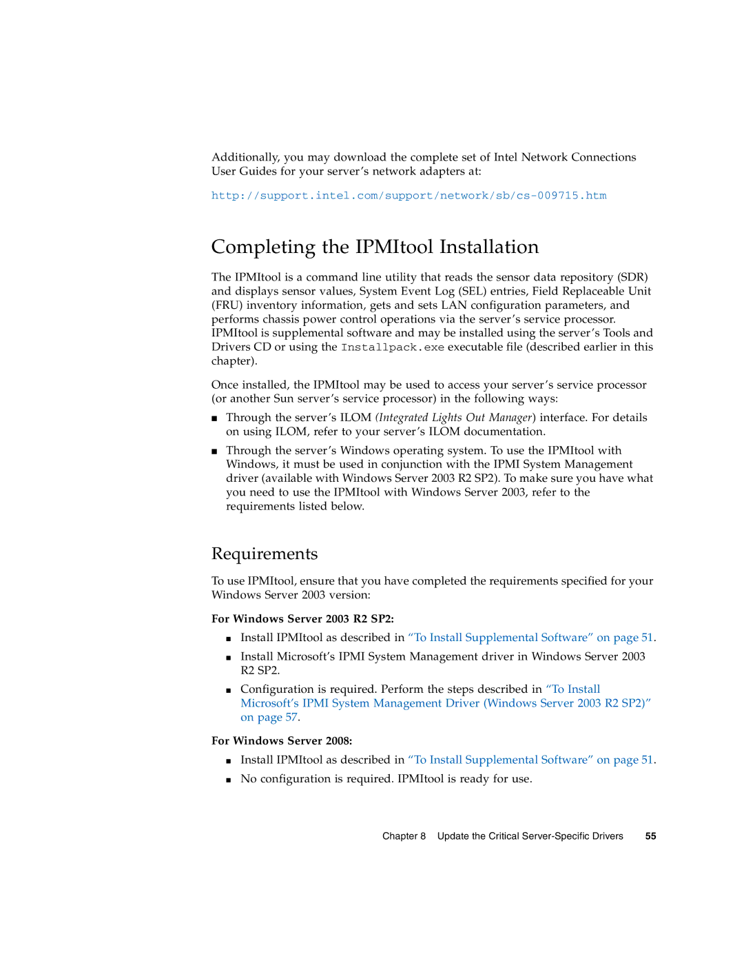 Sun Microsystems X6250 manual Completing the IPMItool Installation, For Windows Server 2003 R2 SP2 