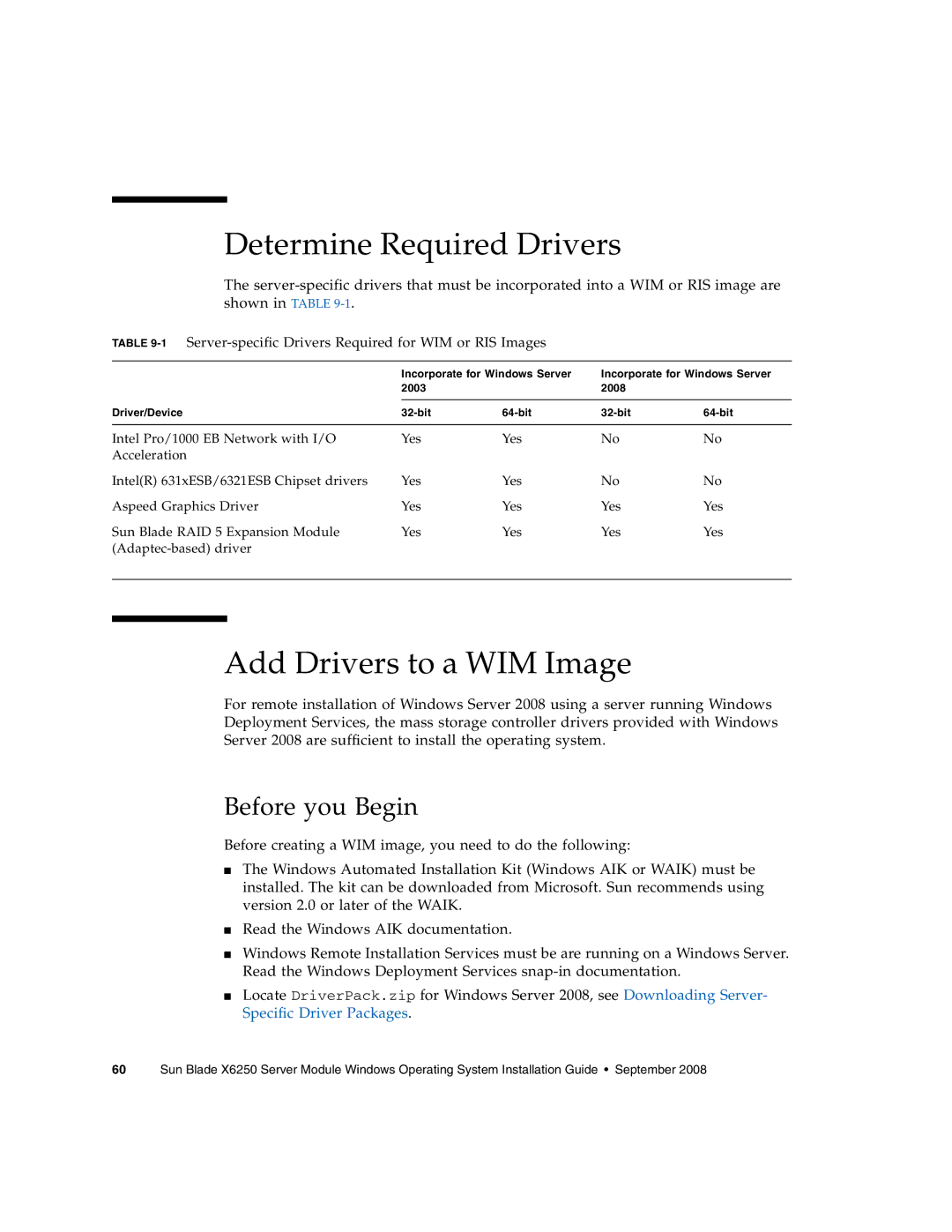 Sun Microsystems X6250 manual Determine Required Drivers, Add Drivers to a WIM Image, Before you Begin 