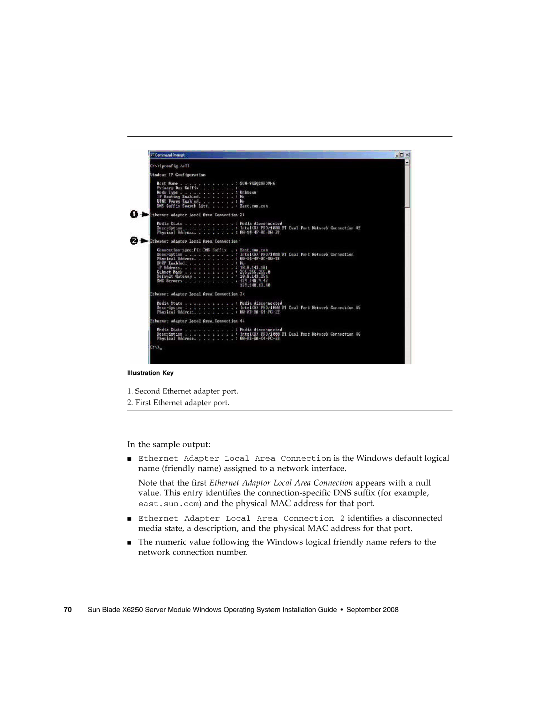 Sun Microsystems X6250 manual Second Ethernet adapter port First Ethernet adapter port 