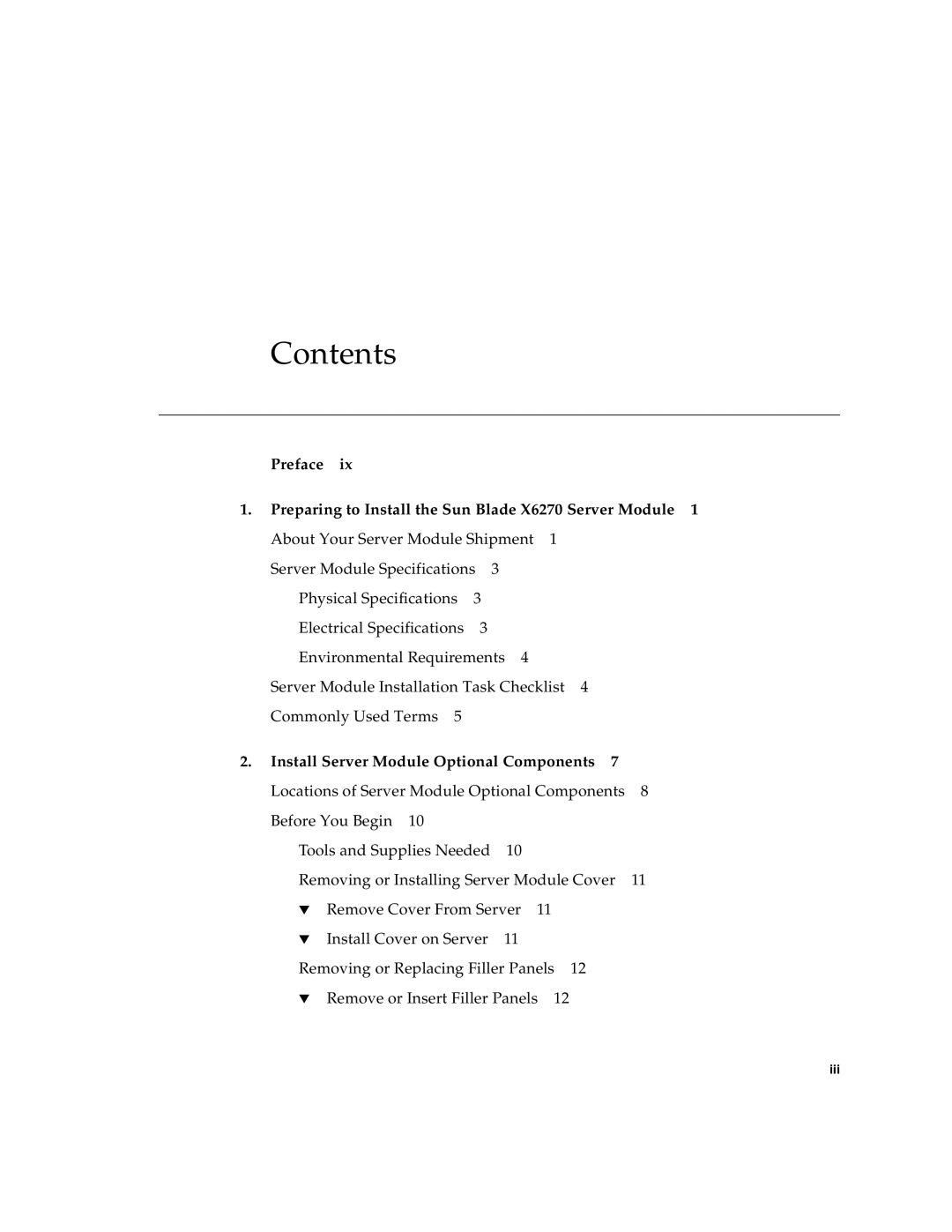 Sun Microsystems X6270 manual Contents 