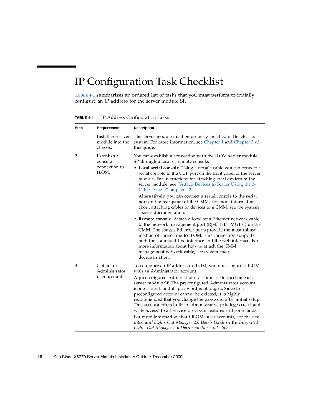 Sun Microsystems X6270 manual IP Configuration Task Checklist, IP Address Configuration Tasks 