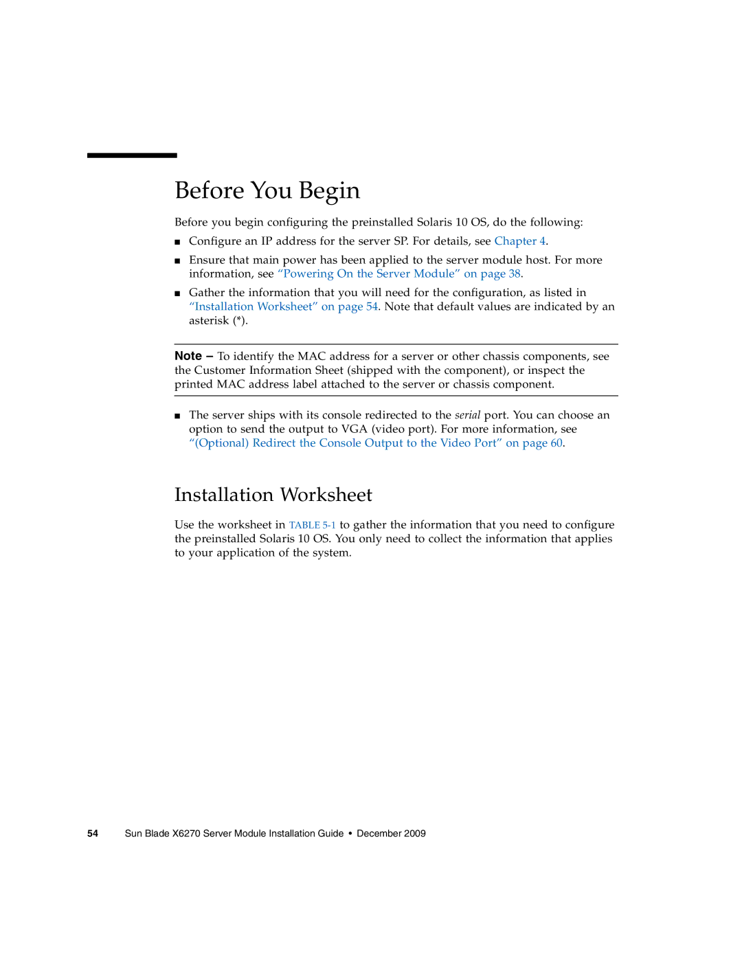 Sun Microsystems X6270 manual Before You Begin, Installation Worksheet 