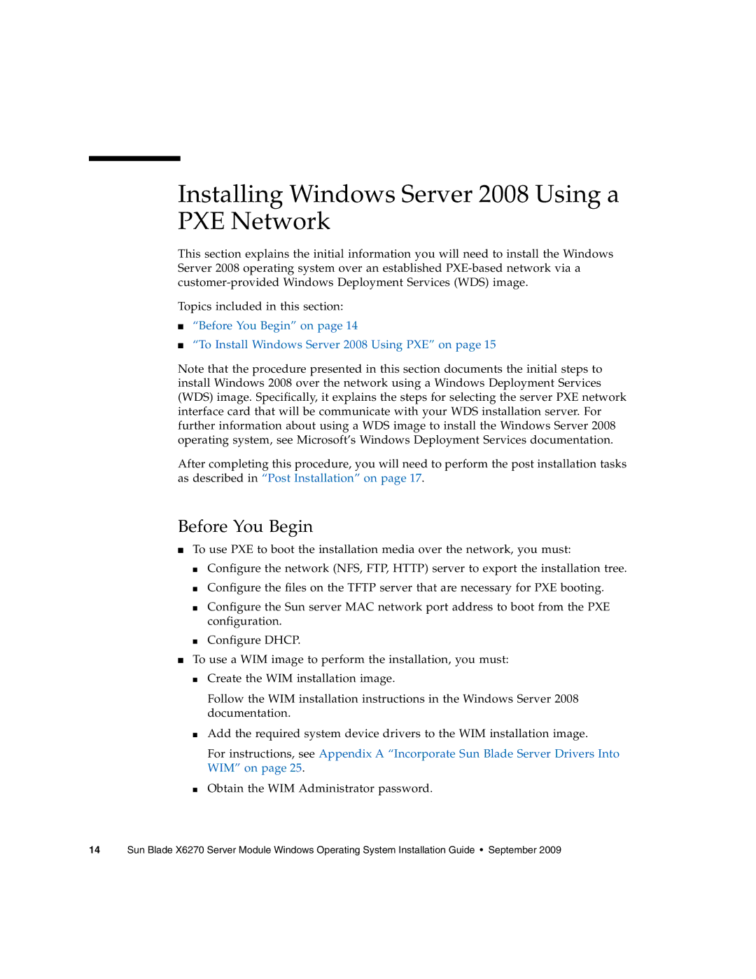 Sun Microsystems X6275 manual Installing Windows Server 2008 Using a PXE Network, Before You Begin 