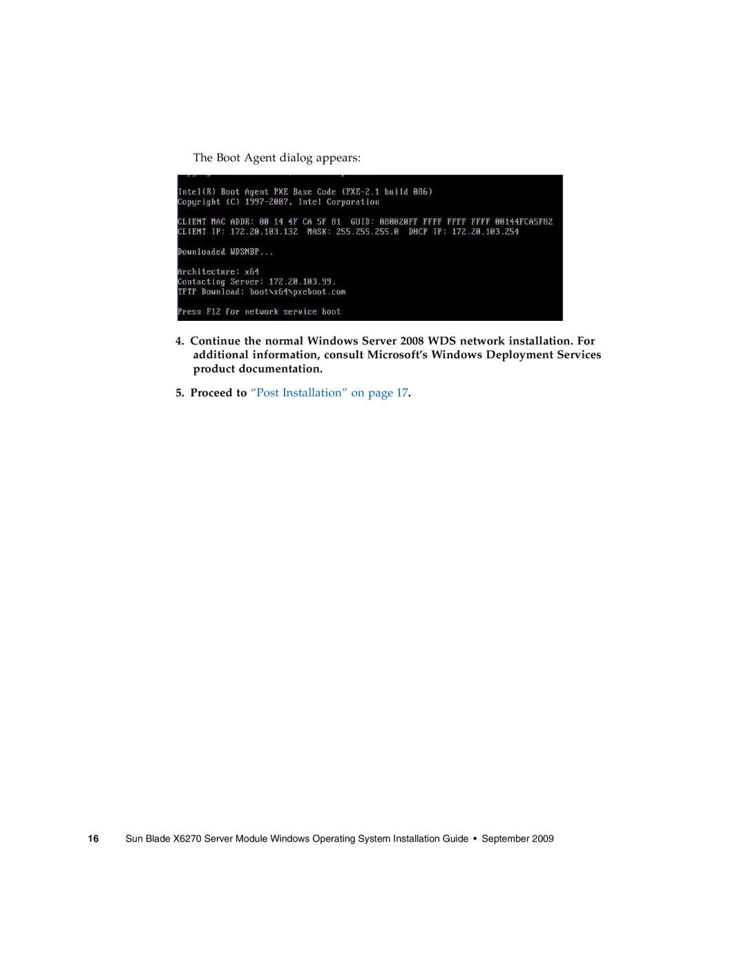 Sun Microsystems X6275 manual Boot Agent dialog appears 