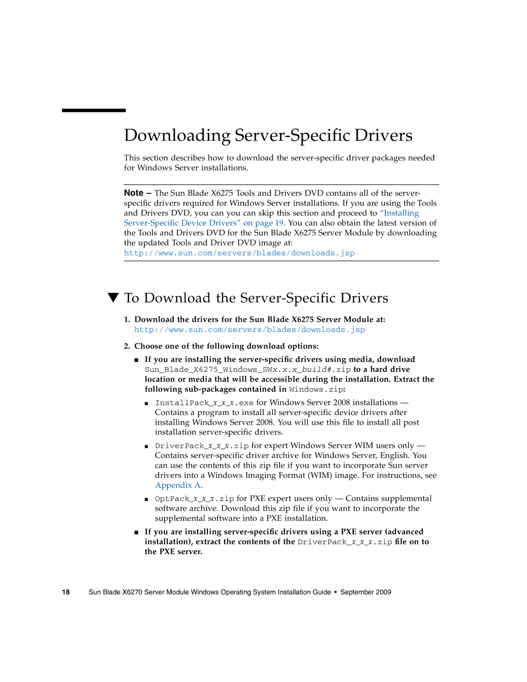 Sun Microsystems X6275 manual Downloading Server-Specific Drivers, To Download the Server-Specific Drivers 