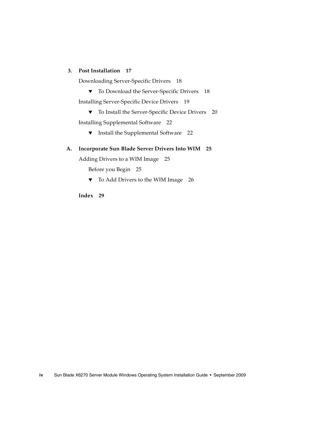 Sun Microsystems X6275 manual Post Installation, Incorporate Sun Blade Server Drivers Into WIM, Index 