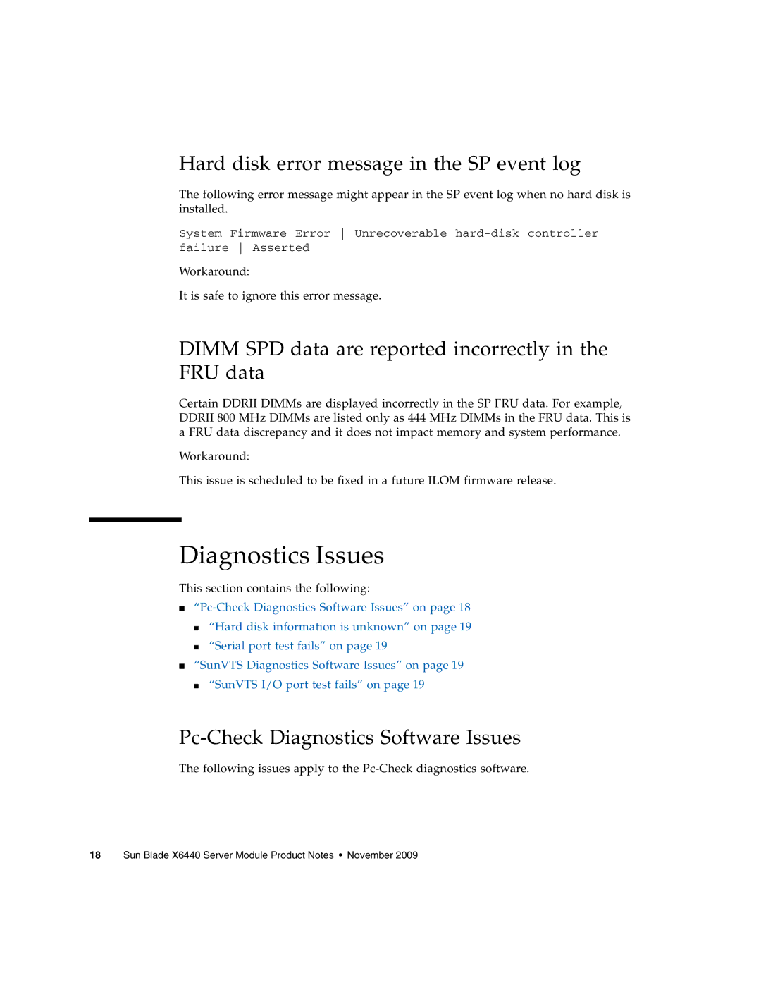 Sun Microsystems X6440 manual Diagnostics Issues, Hard disk error message in the SP event log 