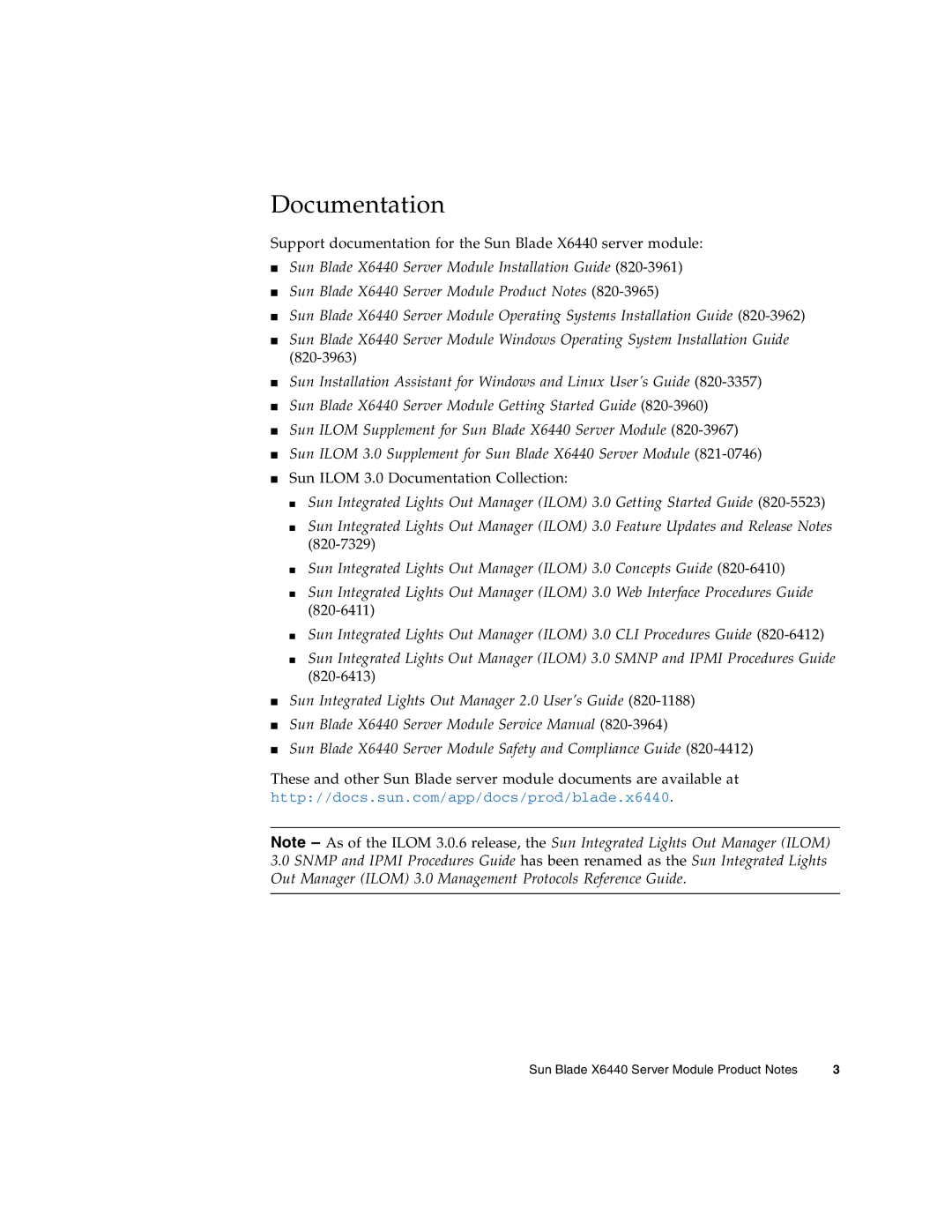 Sun Microsystems X6440 manual Documentation 