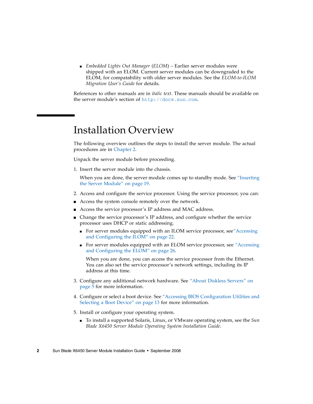 Sun Microsystems X6450 manual Installation Overview 