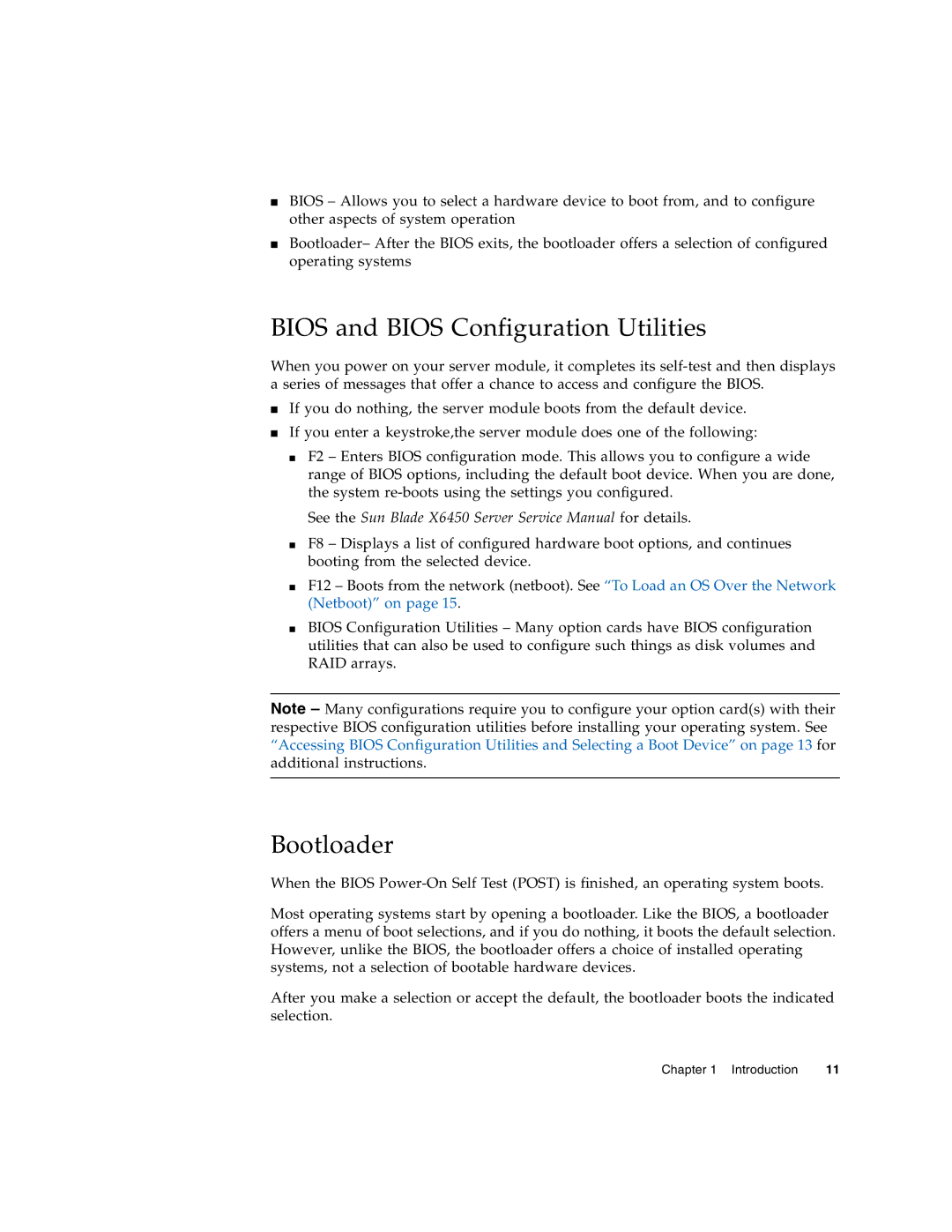 Sun Microsystems X6450 manual Bios and Bios Configuration Utilities, Bootloader 