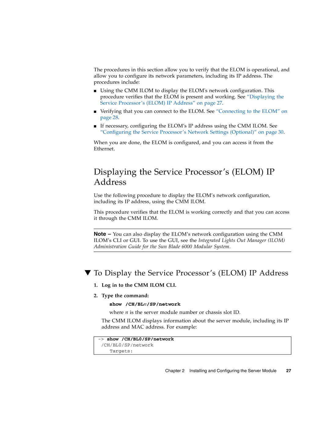 Sun Microsystems X6450 manual Displaying the Service Processor’s Elom IP Address 