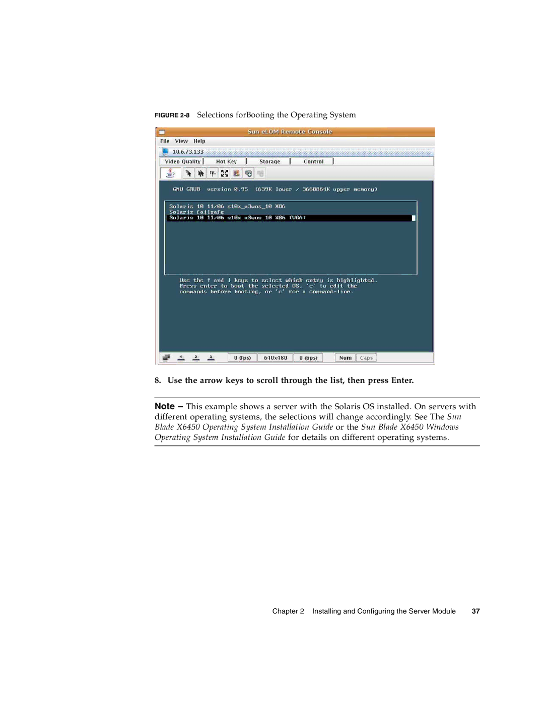 Sun Microsystems X6450 manual 8Selections forBooting the Operating System 