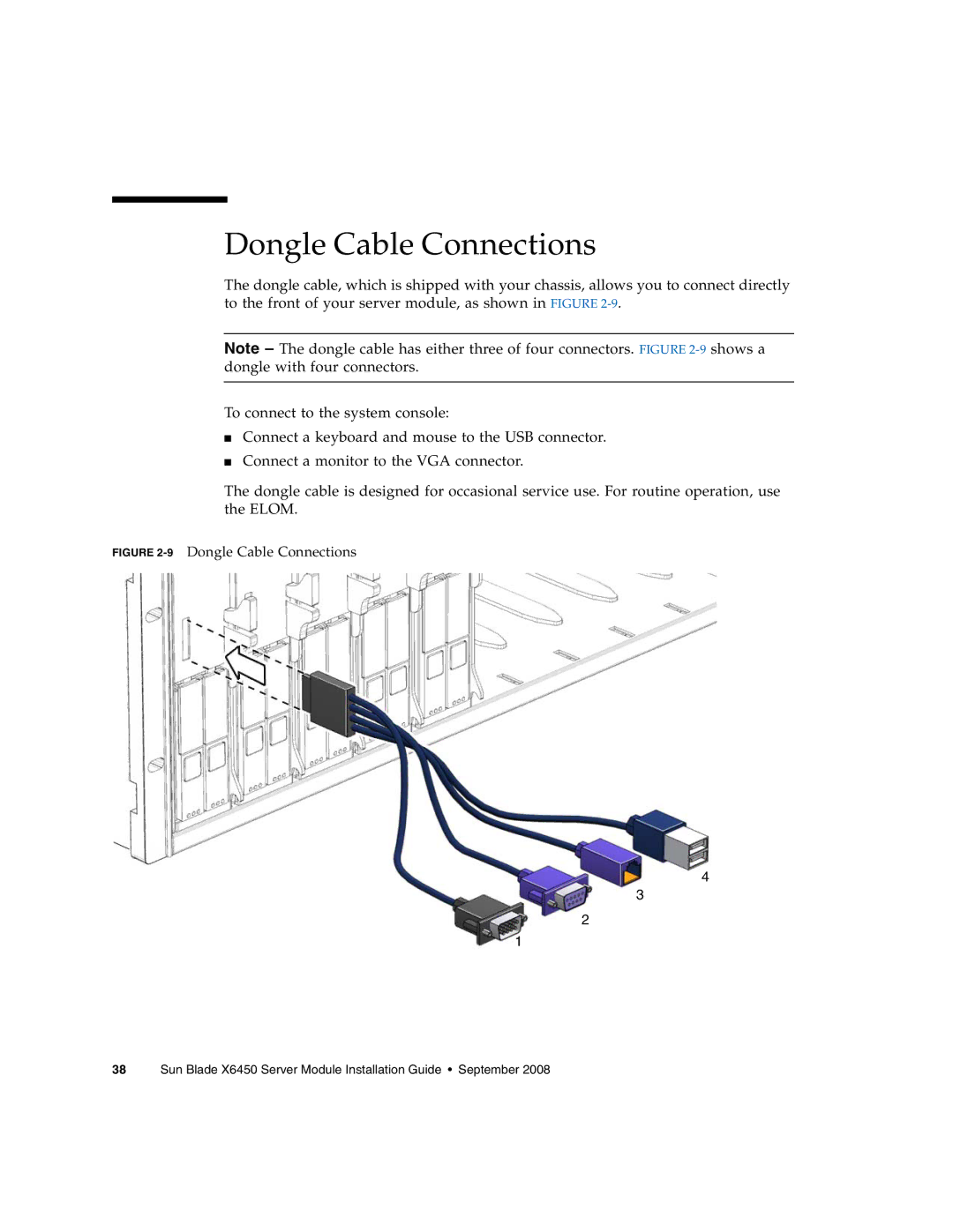 Sun Microsystems X6450 manual 9Dongle Cable Connections 