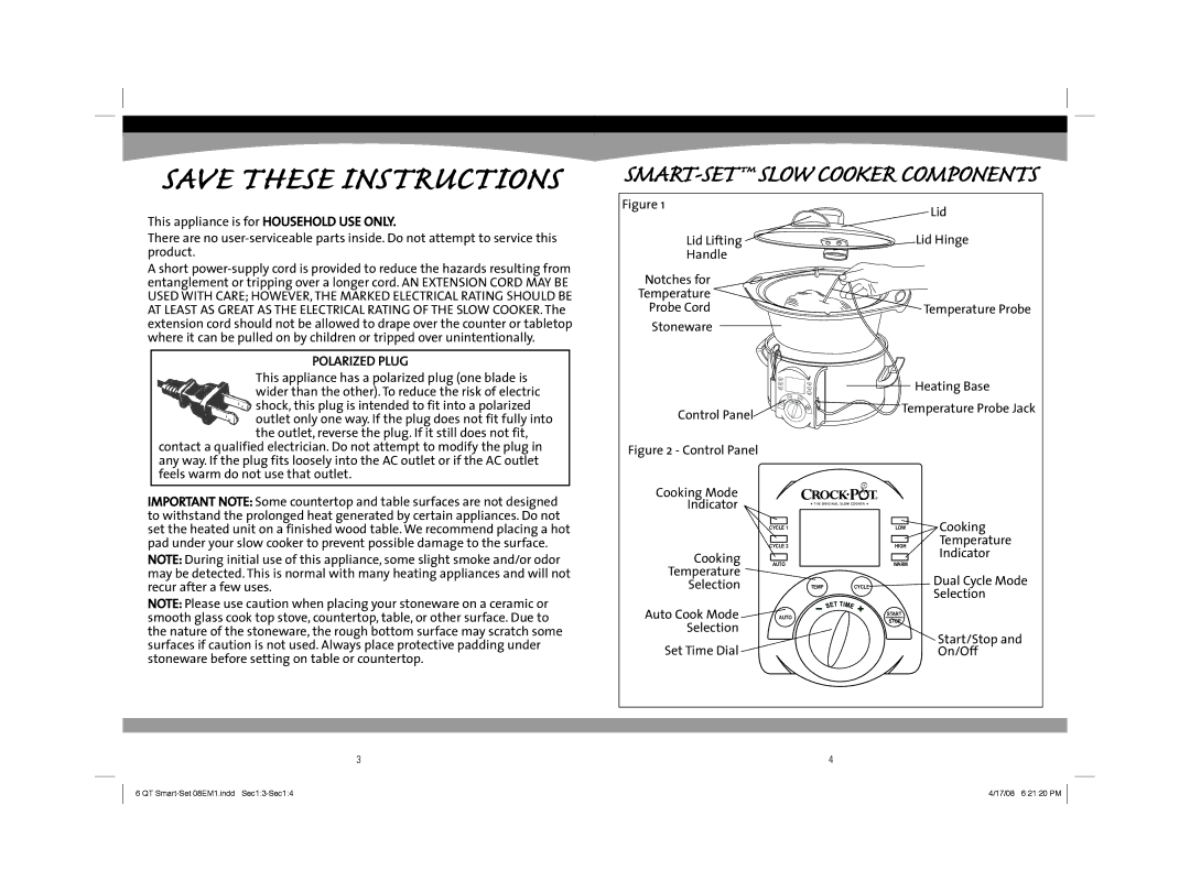 Sunbeam 08EM1 owner manual SMART-SET Slow Cooker Components 