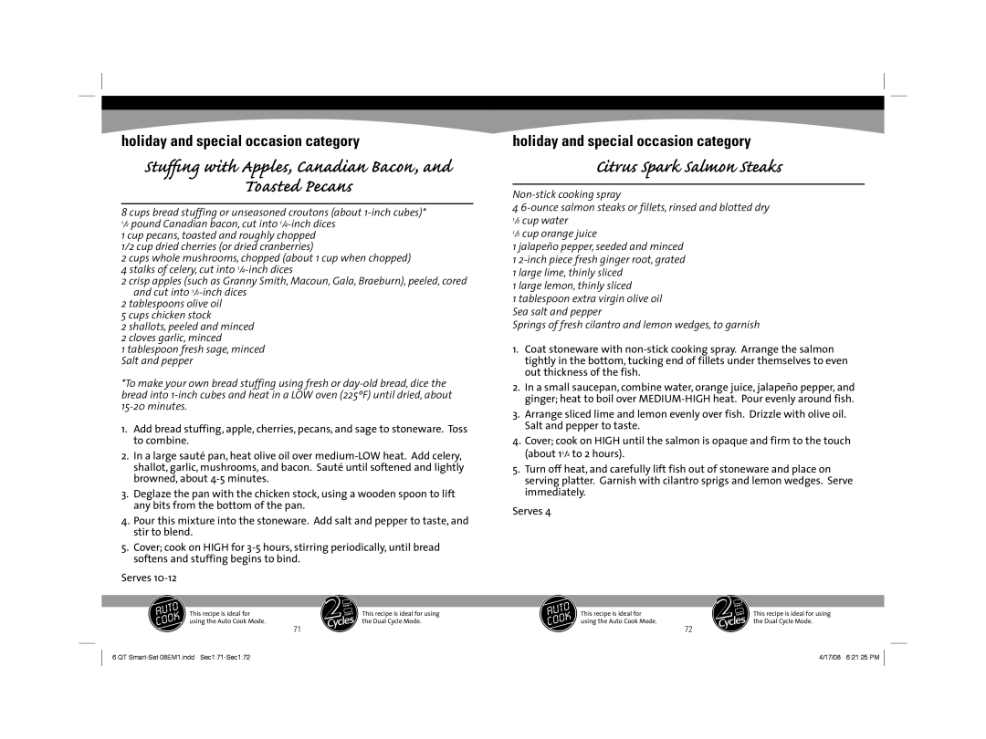 Sunbeam 08EM1 owner manual Toasted Pecans, Citrus Spark Salmon Steaks 