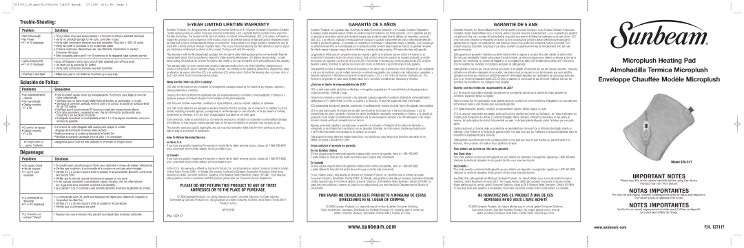 Sunbeam 137117 warranty What are the limits on JCS’s Liability?, How To Obtain Warranty Service U.S.A, Canada, En Canadá 