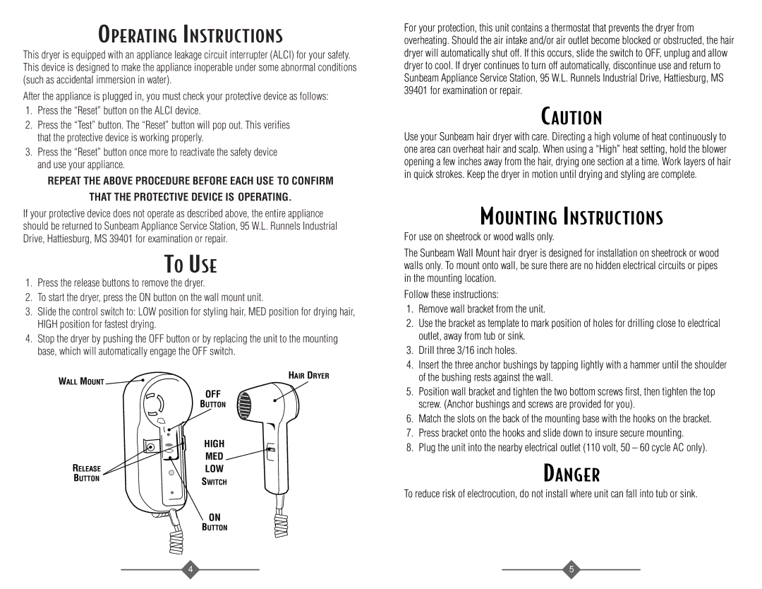 Sunbeam 1626 instruction manual To USE, Aution, That the Protective Device is Operating 