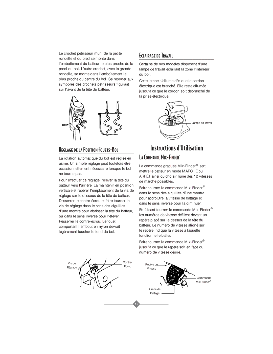 Sunbeam 2359, 2356, 2360, 2358 instruction manual Eclairage de Travail, LA Commande MIX-FINDER¨ 