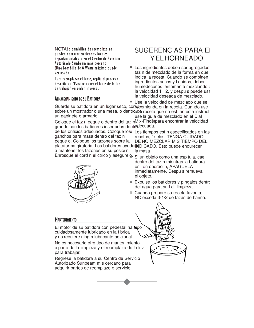 Sunbeam 2358, 2356, 2360, 2359 instruction manual Mantenimiento, La masa 