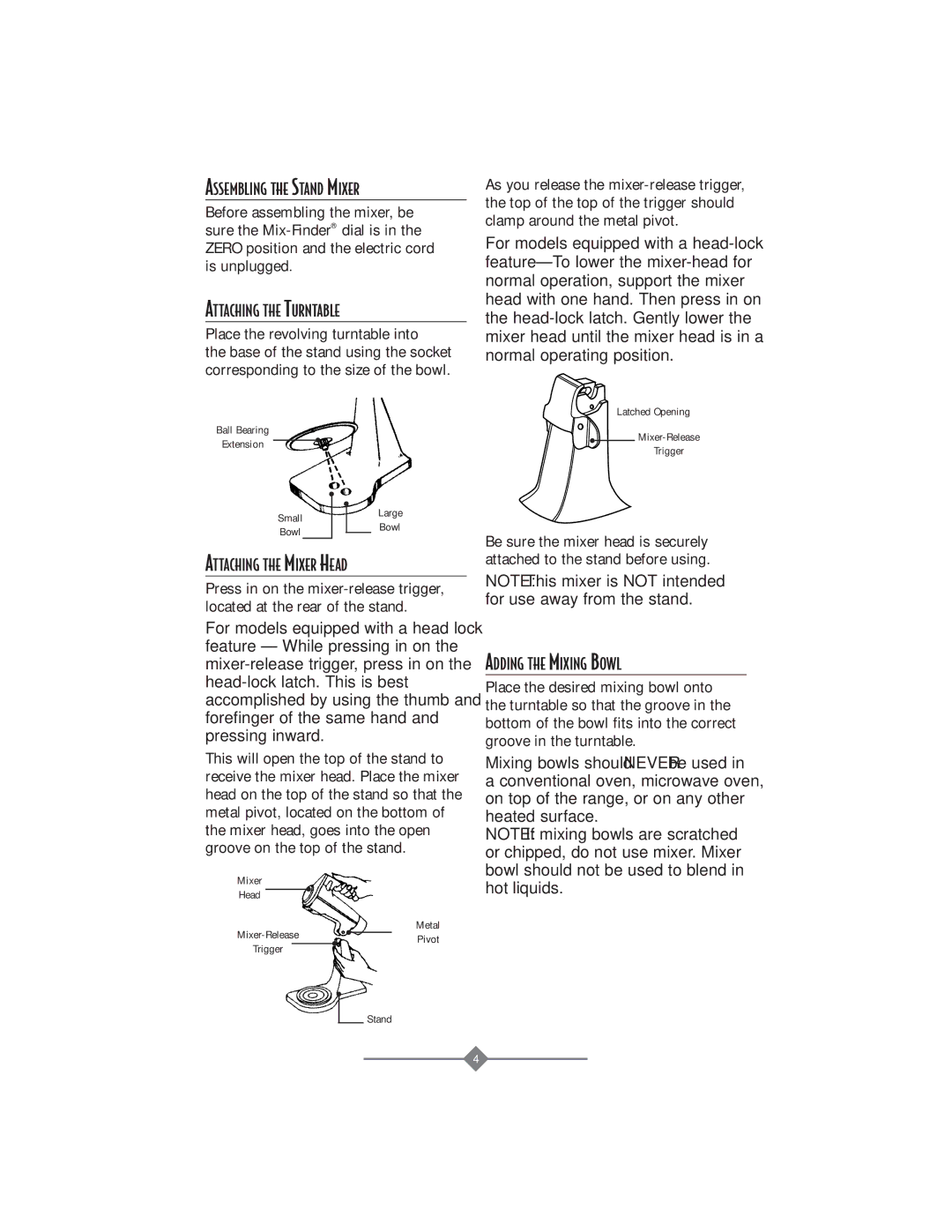 Sunbeam 2360, 2356, 2358, 2359 Assembling the Stand Mixer, Attaching the Turntable, Place the revolving turntable into 