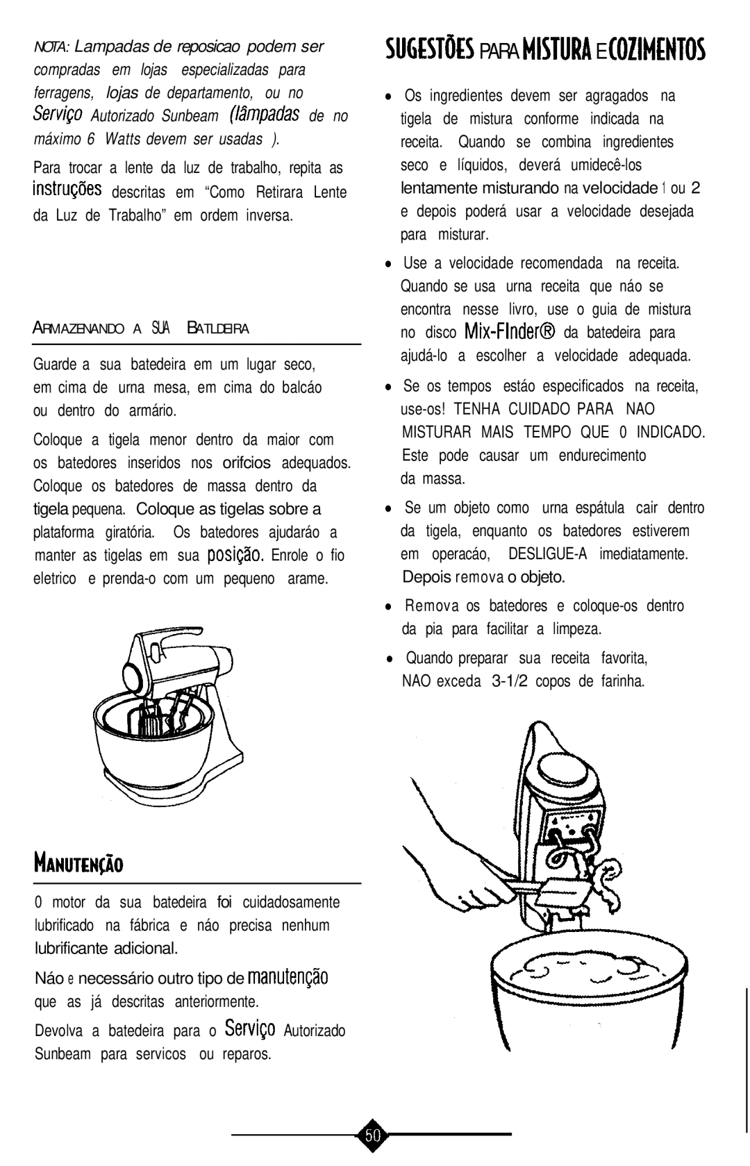 Sunbeam 2358, 2356, 2360, 2359 instruction manual Sugestoes Para Mistura E Ozimentos 